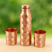 Diamond Cut Copper Water Bottle 2 Glasses with Gift Box (3 Pcs Set) the24kgal
