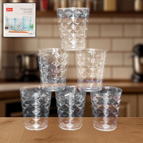 Apex Pyramid Design Unbreakable Plastic Glass – 300 ML the24kgal