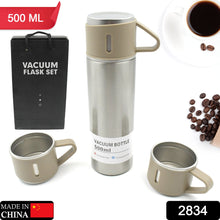 Stainless Steel Vacuum Flask Set with 3 Steel Cups Combo for Coffee Hot Drink and Cold Water Flask Ideal Gifting Travel Friendly Latest Flask Bottle. (500ml) the24kgal