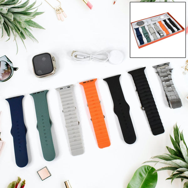 7 in 1 Ultra Smart watch Combo with Seven Classic Straps & Transparent Screen Guard (1 Set / Mix Color) the24kgal