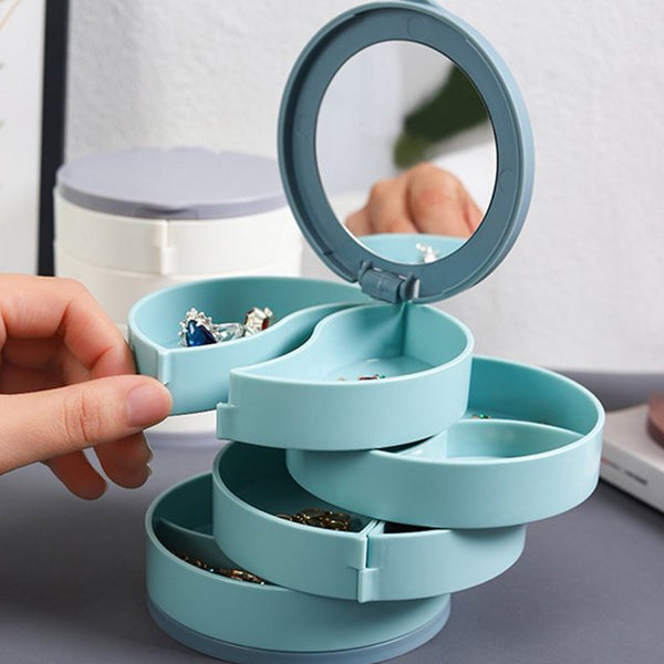 4 Layers Jewellery Box, 360 Degree Rotating Jewelry Box, Jewelry and Earring Organizer Box with Mirror, Accessory Storage Box, Travel Decor Portable Jewelry Case Ornaments Storage Box Necklace Jewelry Organizer Jewelry Organizer Box the24kgal