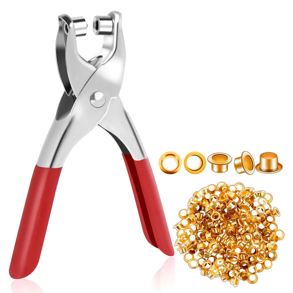 Grommet Setting Tool with 25 PCS Gold Eyelets Grommets Steel Hole Punch Setter Kit for Leather, Canvas, All Fabrics Men and Women Clothes, Shoes, Belts, Crafts the24kgal