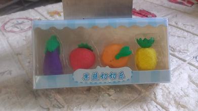 Mini Cute Veg & Fruit Erasers – 3D Colorful Eraser Set for Kids (4 Pc) the24kgal