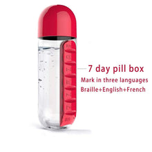 Water Bottle with Built-in 7-Day Pill Organizer Approx 900ml (1 Pc) the24kgal