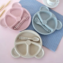 Kids 3 Compartment Food Tray / Plates With Spoon & Fork (1 Set) the24kgal