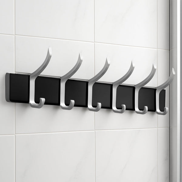 Wall Door Hook Rail | 6 Hook Hanger for Clothes & Hats | With Eco-Friendly Adhesive the24kgal