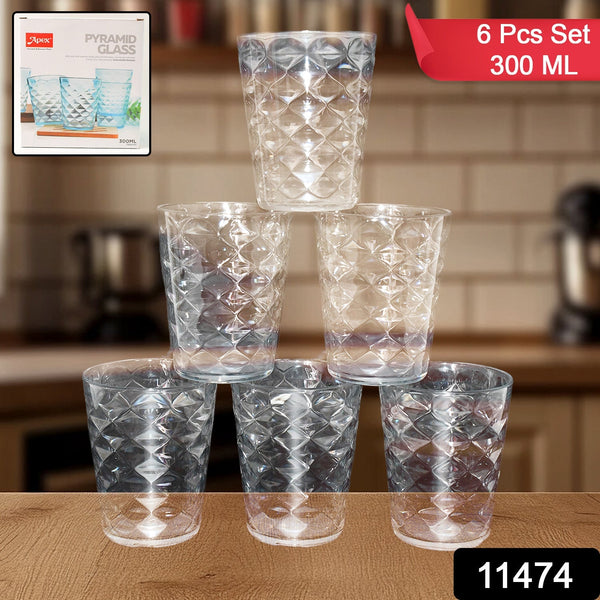 Apex Pyramid Design Unbreakable Plastic Glass – 300 ML the24kgal