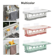 Multipurpose Platic Hanging Drain Rack Retractable Sponge Storage Hanging Rack With Adhesive Hook for Kitchen and Bathroom Dishcloth Holders Basket Drying Tray Organizer the24kgal