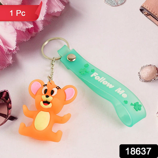 Cute Cartoon Silicone 3D Key Chain with Metal Hook & Strap (Pack of 1 / Mix Design) the24kgal