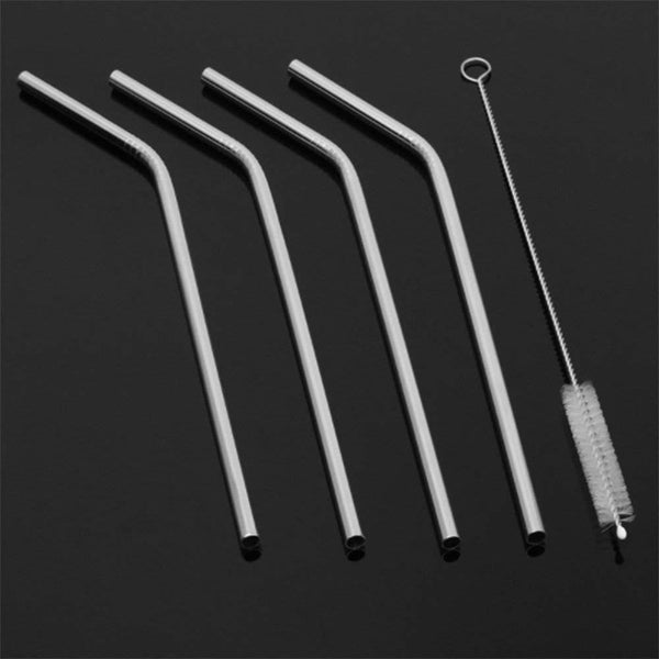 Reusable Stainless Steel Drinking Straws Bent (4 Bent Straws, 1 Brush) the24kgal
