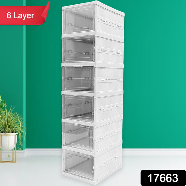 6-Layer Stackable Foldable Storage Organizer Cart for Clothes, Kitchen, Closet & Bathroom the24kgal