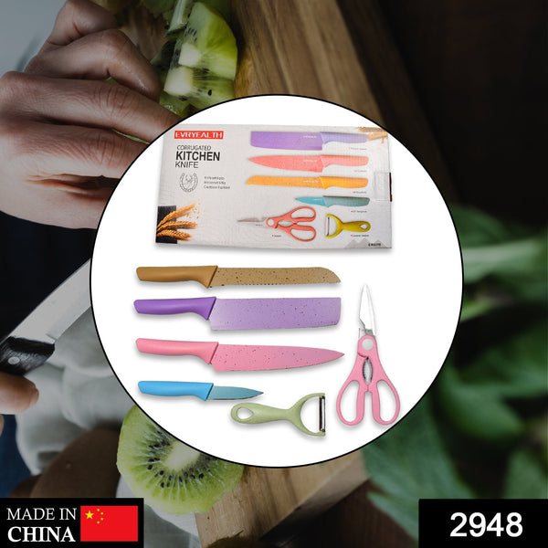 Corrugated 6Pc Kitchen Knife Set Professional Box Knife Set 6 Piece Forged Kitchen Knives with Box. the24kgal