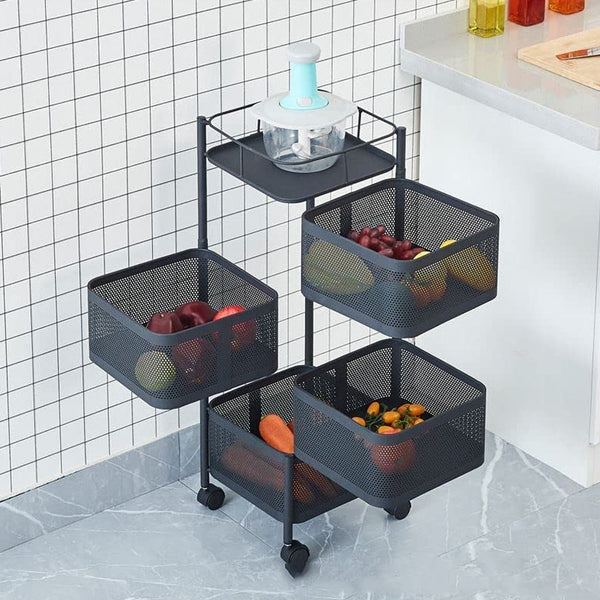 Metal High Quality Kitchen Trolley Kitchen Organizer Items and Kitchen Accessories Items for Kitchen Rack Square Design for Fruits & Vegetable Onion Storage Kitchen Trolley with Wheels (4 Layer) the24kgal
