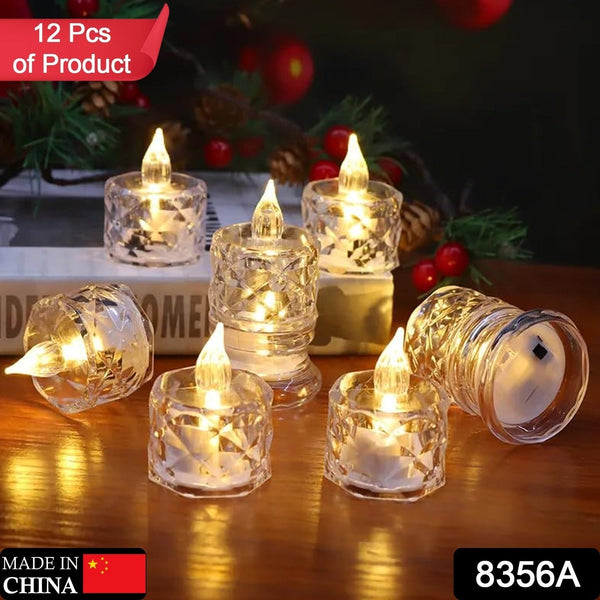 12 Pcs Flameless and Smokeless Decorative Acrylic Candles Transparent Led Tea Light Candle for Gifting, House, Diwali, Christmas, Festival, Events Decor Candles the24kgal