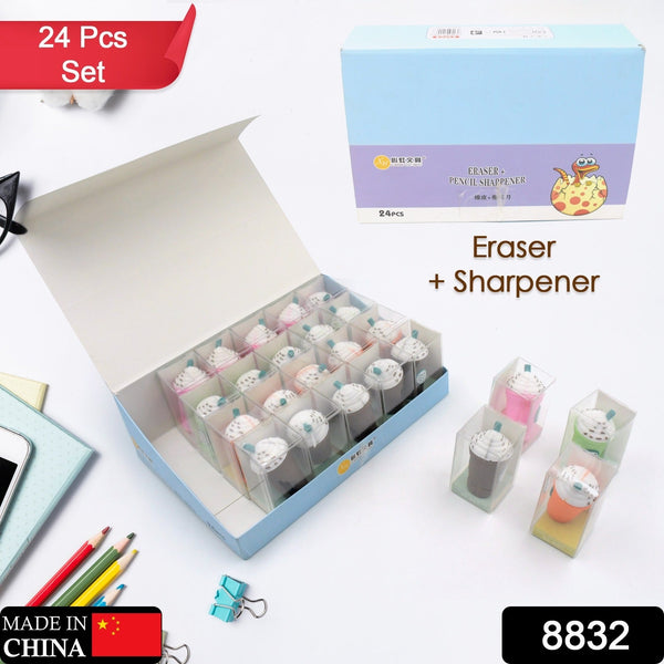 2In1 3D Cute Coffee Or Ice cream Shape sharpner Like Rotary Manual Pencil Sharpener for Kids  Ice Cream Style Office School Supplies, Back to School Gift for Students,Kids Educational Stationary kit, B'Day Return Gift (24 Pcs Set) the24kgal