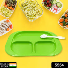 Plastic Food Plates / Biodegradable 3 Compartment Square Plate With Spoon for Food Snacks / Nuts / Desserts Plates for Kids, Reusable Plates for Outdoor, Camping, BPA-free (1 Pc) the24kgal
