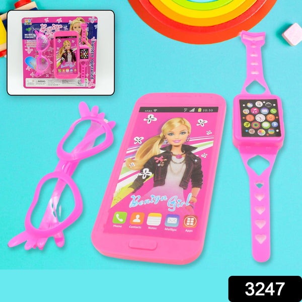 Barbiee Musical Phone, Watch & Glasses Set for Girls – ABS Calling Toy (3-Piece, Battery Not Included) the24kgal