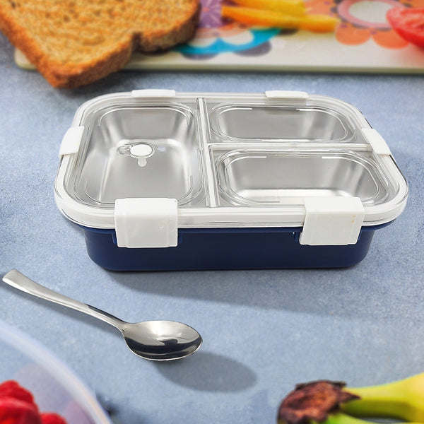 3 Compartment Transparent Stainless Steel Lunch Box for Kids, Tiffin Box, Lunch Box, Lunch Box for Kids, Insulated Lunch Box, Lunch Box for Office Women and Men, Stainless Steel Tiffin Box for Boys, Girls, School Office (Multi Color) the24kgal