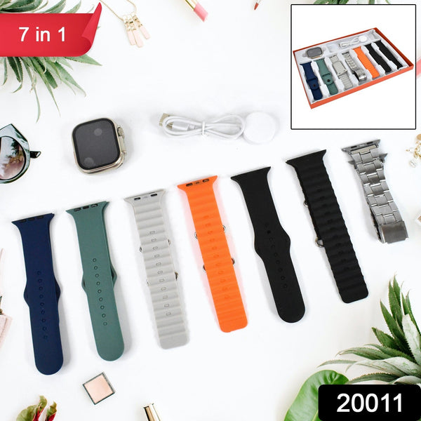 7 in 1 Ultra Smart watch Combo with Seven Classic Straps & Transparent Screen Guard (1 Set / Mix Color) the24kgal