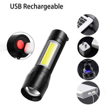 LED USB Rechargeable Mini Flashlight – Ultra-Bright Zoom & COB Side Lantern, Tactical Emergency Light the24kgal
