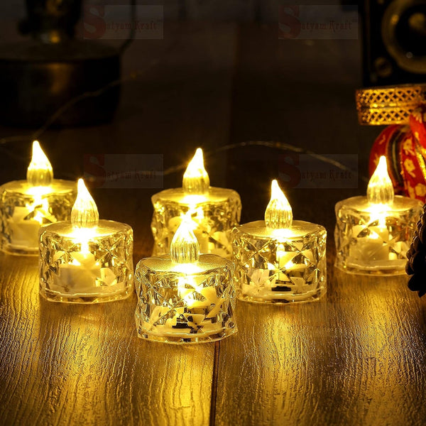 12 Pcs Flameless and Smokeless Decorative Acrylic Candles Transparent Led Tea Light Candle for Gifting, House, Diwali, Christmas, Festival, Events Decor Candles the24kgal
