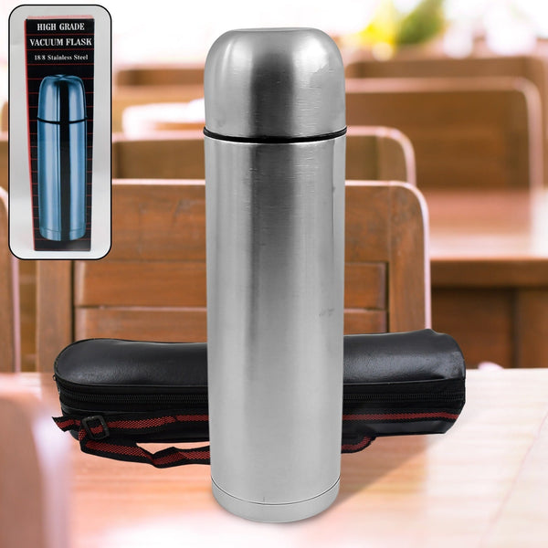 Vacuum Flask With Cover, 18/8 Stainless Steel | Hot and Cold Water Bottle with Push-Down Lid | Double Walled Stainless Steel Bottle for Travel, Home, Office, School, Picnic ( Approx 500 ML / With Cover) the24kgal