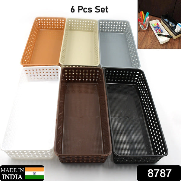 Plastic Multipurpose Desk Organizer Tray Office Drawer Dividers Storage Bins for Kitchen, Bathroom, Office, Makeup, Bedroom Dresser, Craft Basket Rack Multicolour (6 Pcs Set) the24kgal