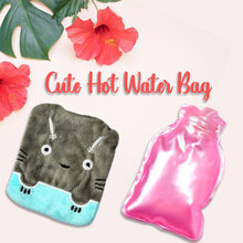 Grey Cat Print Small Hot Water Bag with Cover for Pain Relief the24kgal