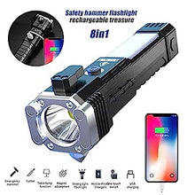Portable 3w Rechargeable Torch LED Flashlight Long Distance Beam Range, Hammer and Strong Magnets, Window Glass and Seat Belt Cutter 4 Modes for Car Camping Hiking Indoor Outdoor the24kgal