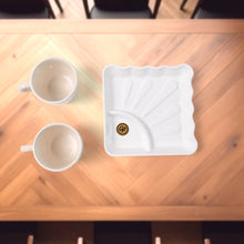 Cerntric Ceramic Tea Cup With Plastic Square Shape Serving Platter Milk Cup 3pc Set the24kgal