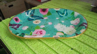Big Plastic Flower Printed Design Serving Tray (1 Pc / 35 x 24 CM / Mix Color) the24kgal