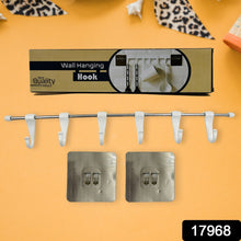 Stainless Steel Utensil Hanger Rail Nail Free Wall Mount with 2 Magic Stickers & 6 Plastic Hooks For Kitchen the24kgal