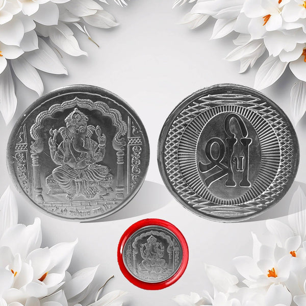 Ganesh Ji, Silver color Coin for Gift & Pooja | Silver Coin | Silver Coin / Diwali Gift (1 Pc / (Metal is not silver) the24kgal