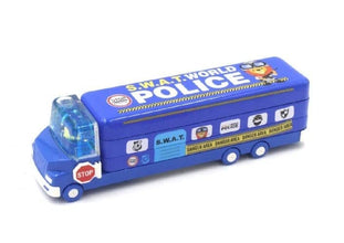 Double Decker Magic Truck Compass Multi Level Metal Truck Compass Pencil Case with Movable Wheels & Sharpener (Mix Design) the24kgal