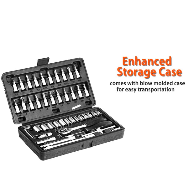 46pcs Metal 1 / 4"" Socket Set (Black, 46pcs) the24kgal