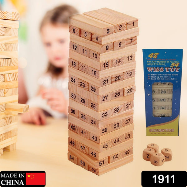 54 Pcs Blocks 4 Dices Wooden Tumbling Stacking Building the24kgal