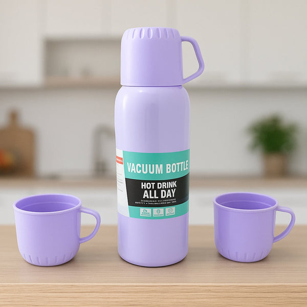 Vacuum Flask Set – Stainless Steel Thermos with 3 Cups, Approx 500ml the24kgal