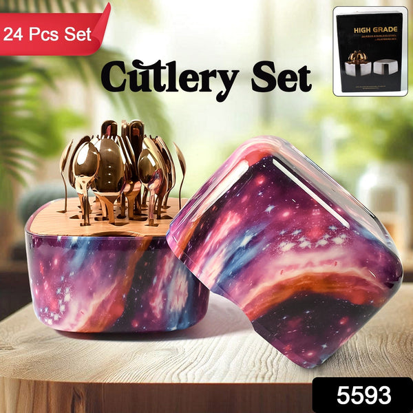 Unique Golden Egg Storage Modern Tableware Steak Knives Fork Flatware Set Royal Spoon Set Tableware Gold Cutlery Set Dishwasher Safe Mirror Finished With Gift Box for Halloween 24Pcs Set) the24kgal