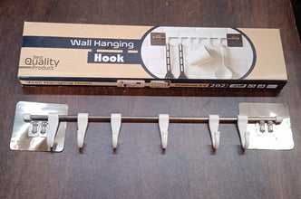 Stainless Steel Utensil Hanger Rail Nail Free Wall Mount with 2 Magic Stickers & 6 Plastic Hooks For Kitchen the24kgal