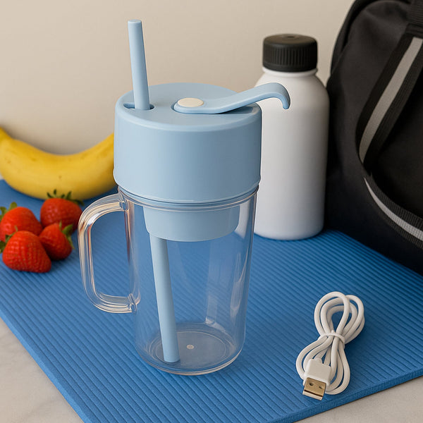 2 In1 Portable Crusher Juicer With Handle & Straw for Smoothie Sipper USB Rechargeable (340 ml) 6 Stainless Steel Blades Compact Juicer Mixer, Juicer Portable Fresh Juice Blender Portable Electric Juicer ( 340 ML ) the24kgal