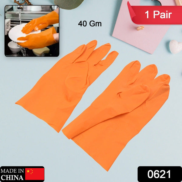 Multipurpose Rubber Reusable Cleaning Gloves, Reusable Rubber Hand Gloves I Latex Safety Gloves I for Washing I Cleaning Kitchen I Gardening I Sanitation I Wet and Dry Use Orange Gloves (1 Pair 40 Gm) the24kgal