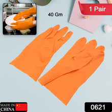 Multipurpose Rubber Reusable Cleaning Gloves, Reusable Rubber Hand Gloves I Latex Safety Gloves I for Washing I Cleaning Kitchen I Gardening I Sanitation I Wet and Dry Use Orange Gloves (1 Pair 40 Gm) the24kgal