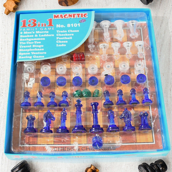 13 in 1 Family Board Game Chess, Snakes & Ladders, Ludo, Tic-Tac-Toe, Checkers, Travel Bingo, Football, Space Venture, Steeplechase Set for Kids the24kgal
