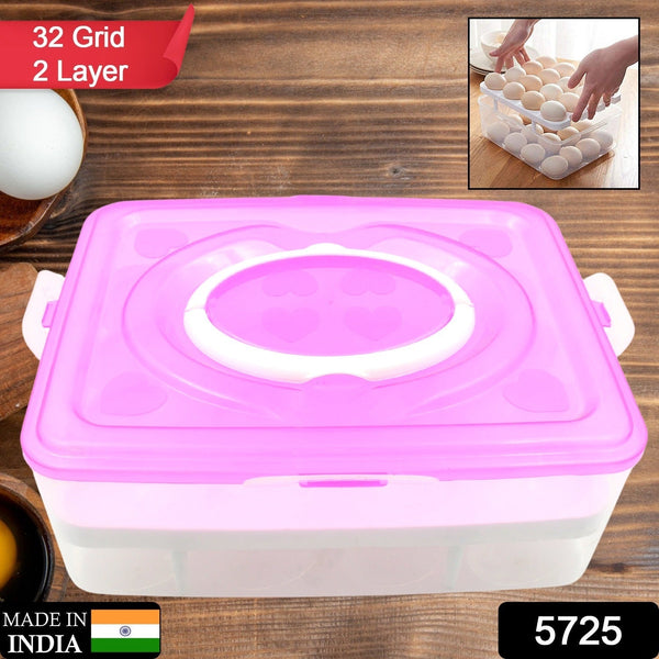 2Layer, 32 Grid Egg Tray with Lid Egg Carrier Holder for Refrigerator, Camping Food Storage Container with Handle (1 Pc ) the24kgal