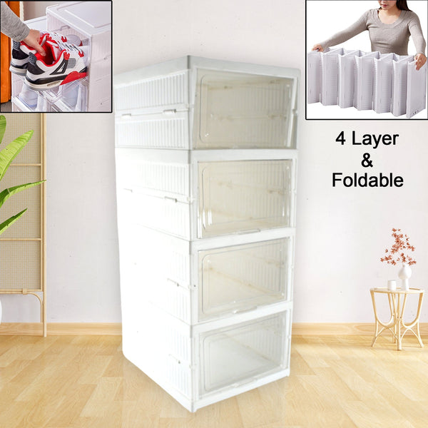 Stackable Multifunctional Storage, for Clothes Foldable Drawer Shelf Basket Utility Cart Rack Storage Organizer Cart for Kitchen, Pantry Closet, Bedroom, Bathroom, Laundry (4 Layer /  1 Pc) the24kgal