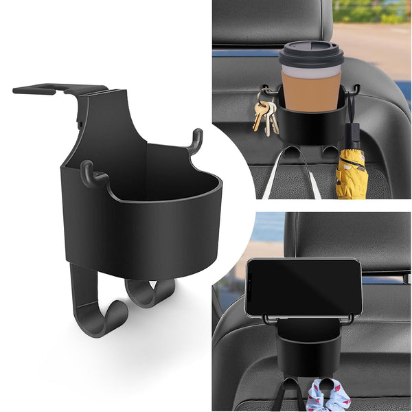 Car Headrest Backseat Organizer, 3 in 1 Automotive Cell Phone Drink cupholder Adapter with Headrest Hooks for Kids and Adults, Multifunctional Storage for Car Travel Accessories the24kgal