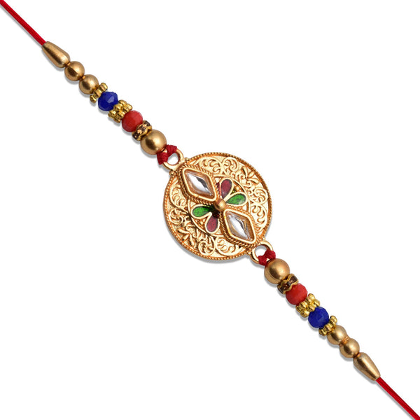 Antique Finish Rakhi With Meenakari  Kundan Work Wukusy