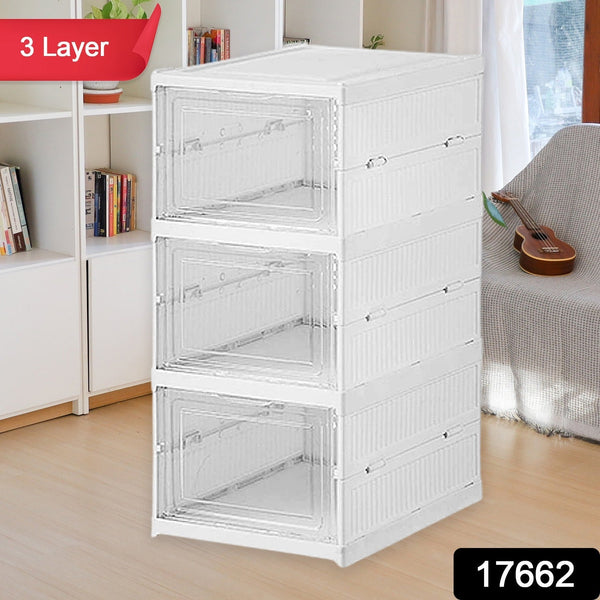 Stackable Multifunctional Storage, for Clothes Foldable Drawer Shelf Basket Utility Cart Rack Storage Organizer Cart for Kitchen, Pantry Closet, Bedroom, Bathroom, Laundry (3 Layer / 1 Pc) the24kgal