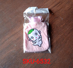 Pink Cartoon Small Hot Water Bag with Cover for Pain Relief the24kgal