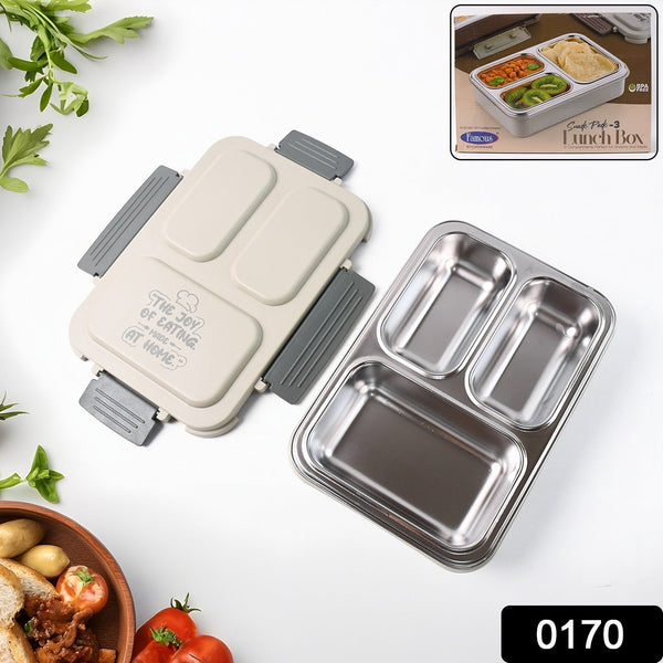 3-Compartment Stainless Steel Lunch Box (1 Pc) the24kgal